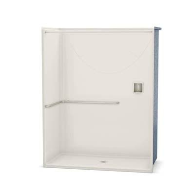 Aker Ops-6030 Acrylx Alcove Center Drain One-piece Shower in Biscuit - ADA L-bar