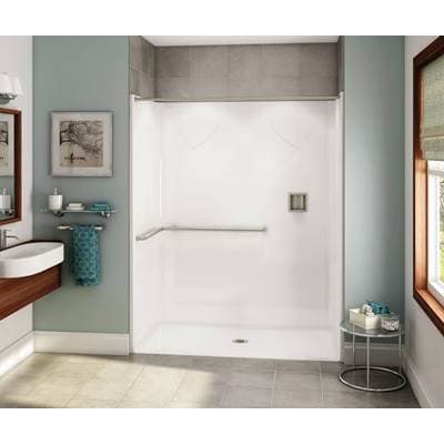 Aker Ops-6030 Acrylx Alcove Center Drain One-piece Shower in Sterling Silver - ADA L-bar -...