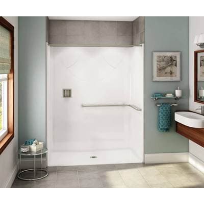 Aker Ops-6030 Acrylx Alcove Center Drain One-piece Shower in Bone - ADA L-bar by Aker