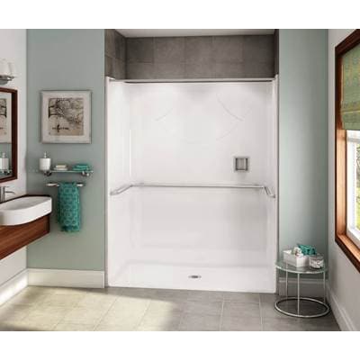 Aker Ops-6030 Acrylx Alcove Center Drain One-piece Shower in Sterling Silver - ADA U-bar -... by Aker