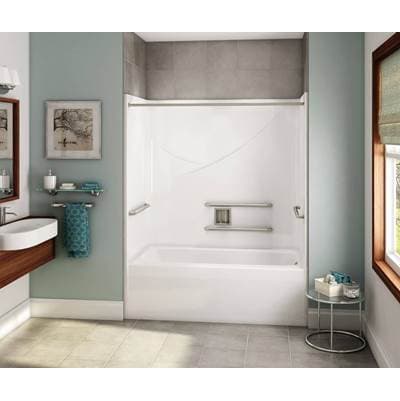 Aker Opts-6032 Acrylx Alcove Left-hand Drain One-piece Tub Shower in Sterling Silver - ADA Grab...