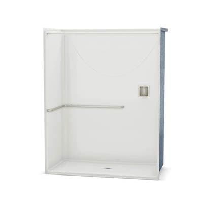 Aker Ops-6030 Acrylx Alcove Center Drain One-piece Shower in Bone - ADA L-bar