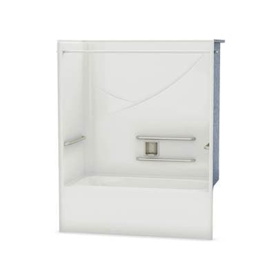 Aker Opts-6032 Acrylx Alcove Left-hand Drain One-piece Tub Shower in Bone - ADA Grab Bars