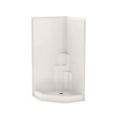 Aker Sh-na AFR Acrylx Corner Center Drain One-piece Shower - Biscuit