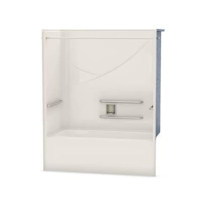 Aker Opts-6032 Acrylx Alcove Left-hand Drain One-piece Tub Shower in Biscuit - ADA Grab Bars -...