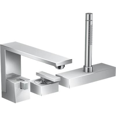 Axor Edge 3-Hole Roman Tub Set Trim with 1.75 GPM Handshower - Diamond Cut - Chrome by Axor