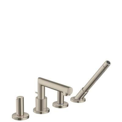 AXOR Uno 4-Hole Roman Tub Set Trim with Zero Handles and 1.75 GPM Handshower in Brushed Nickel by Axor