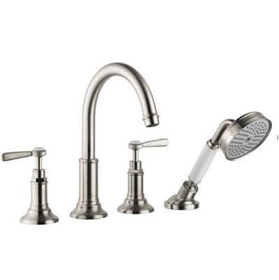 AXOR Montreux 4-Hole Roman Tub Set Trim with Lever Handles and 1.8 GPM Handshower in Brushed Nickel by Axor