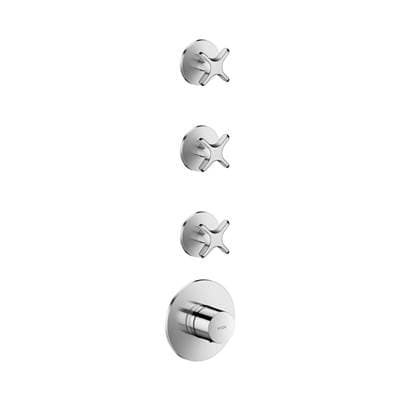 Axor One Thermostatic Module Trim with 3 Volume Controls, Cross Handle - Chrome