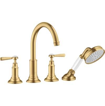 AXOR Montreux 4-Hole Roman Tub Set Trim with Lever Handles and 1.8 GPM Handshower in Brushed Gold Optic by Axor