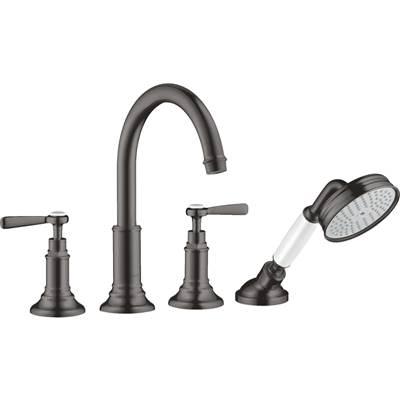 AXOR Montreux 4-Hole Roman Tub Set Trim with Lever Handles and 1.8 GPM Handshower in Brushed Black Chrome