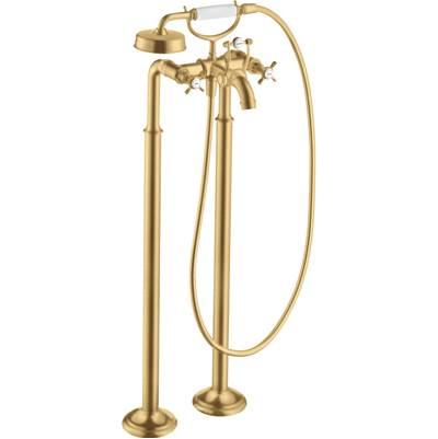 AXOR Montreux 2-Handle Freestanding Tub Filler Trim with Cross Handles and 1.8 GPM Handshower in Brushed Gold Optic