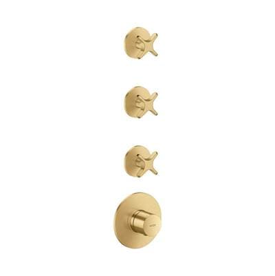 Axor One Thermostatic Module Trim with 3 Volume Controls, Cross Handle - Brushed Gold Optic
