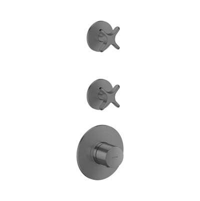 Axor One Thermostatic Module Trim with 2 Volume Controls, Cross Handle - Brushed Black Chrome