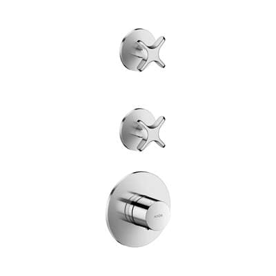 Axor One Thermostatic Module Trim with 2 Volume Controls, Cross Handle - Chrome