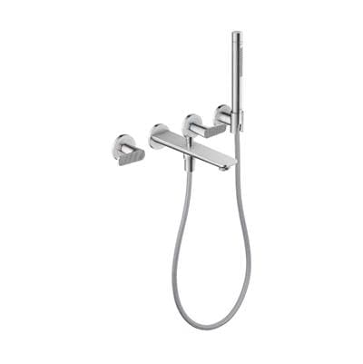 Axor Citterio C 3-Hole Wall-mounted Tub Filler with 1.75 GPM Handshower and Holder- Cubic Cut in... by Axor