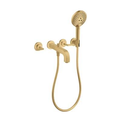 AXOR Citterio 3-Hole Wall-Mounted Tub Trim with Handshower, 1.75 GPM- Lever Handles in Brushed Gold Optic by Axor