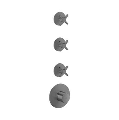 Axor One Thermostatic Module Trim with 3 Volume Controls, Cross Handle - Brushed Black Chrome