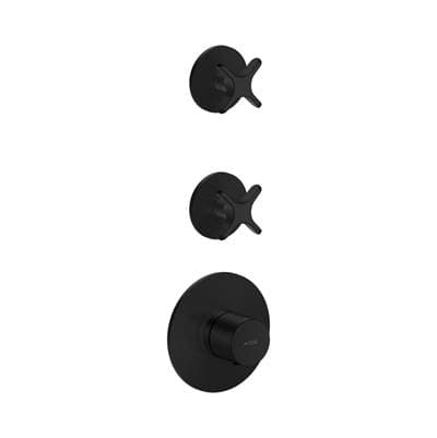Axor One Thermostatic Module Trim with 2 Volume Controls, Cross Handle in Matt Black - Matte Black