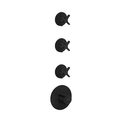 Axor One Thermostatic Module Trim with 3 Volume Controls, Cross Handle in Matt Black - Matte Black