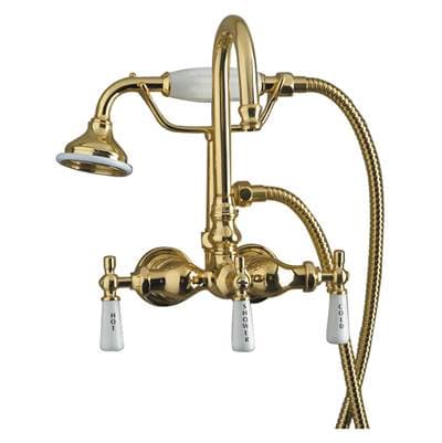 Barclay Hand Shower Faucet W/code Spout, Porc Hdles, Pol Brass - Polished Brass