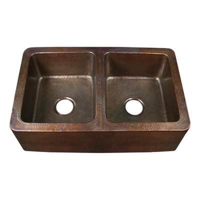Barclay Pembroke Double Bowl Farmer Sink, Hammered - Antique Copper