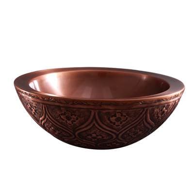 Barclay Addie Round Embossed Copper Vessel, Dark Antique - Antique Copper by Barclay