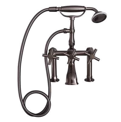 Barclay Deck Mount Tub Facuet W/ Cros Handles, Hand Shower-bn - Brushed Nickel