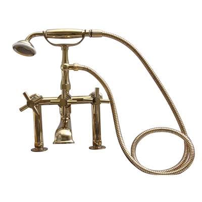 Barclay Deck Mount Tub Facuet W/ Cros Handles, Hand Shower-pb - Polished Brass by Barclay