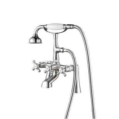 Barclay Deck Mount Filler W/handshower 6''Straight Bdy,cross Hndl,bn - Brushed Nickel by Barclay