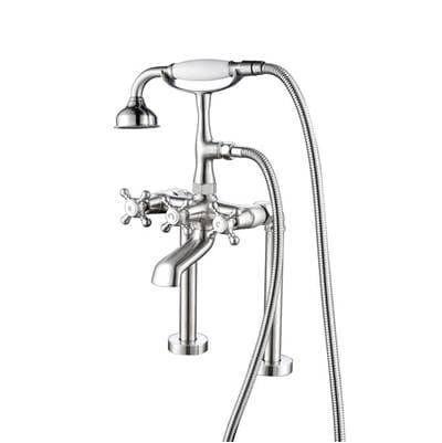 Barclay Deck Mount Filler W/handshower 6''Straight Bdy,cross Hndl,bn - Brushed Nickel by Barclay