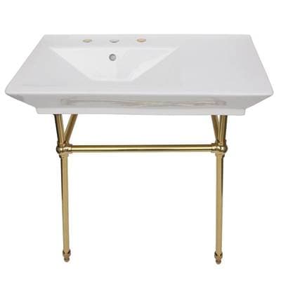 Barclay Opulence Console 31-1/2'', Rect Bowl, 1-hole, White, PB Stand - Polished Brass