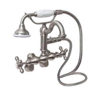 Barclay Hook Spout W/hand Shwr,tub Wall Mount, Porcelain Hdls, BN - Brushed Nickel