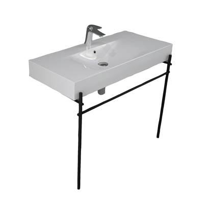 Des 1010 Basin 1-Hole WHITE, with brass stand, Matte Black