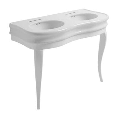 Barclay Wicker Double Bowl 47'' Console 8 WS White, Black Wooden Stand by Barclay
