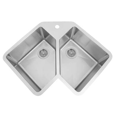 Barclay Montague 33'' SS Double Bowl Corner Undermount Sink - Stainless Steel
