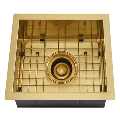 Sabrina 15'' GOLD SS Prep Sink w/GOLD Wiregrid & Strainer
