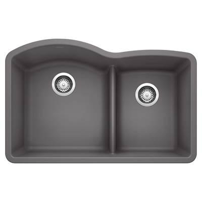Diamond SILGRANIT 32'' 60/40 Double Bowl Undermount Kitchen Sink with Low Divide - Cinder