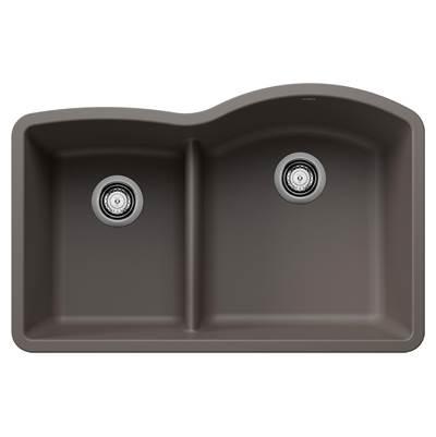 Diamond SILGRANIT 32'' 40/60 Reverse Double Bowl Undermount Kitchen Sink with Low Divide - Volcano Gray