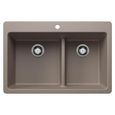 Liven SILGRANIT 33'' 60/40 Double Bowl Dual Mount Kitchen Sink with Low Divide - Truffle
