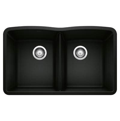 Blanco Diamond Silgranit 32'' 50/50 Double Bowl Undermount Kitchen Sink - Coal Black