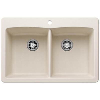 Blanco Diamond Silgranit 33'' 50/50 Double Bowl Dual Mount Kitchen Sink - Soft White