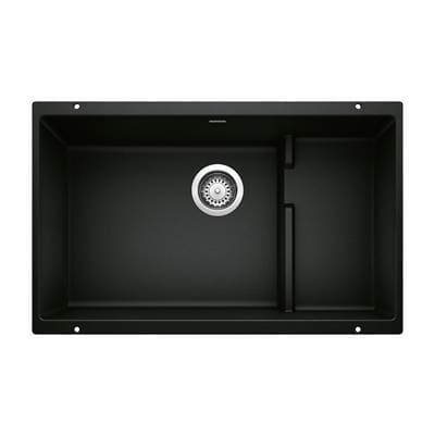 Blanco Precis Cascade Silgranit 29'' Single Bowl Undermount Kitchen Sink with Colander - Coal Black