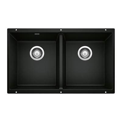 Blanco Precis Silgranit 29'' 50/50 Double Bowl Undermount Kitchen Sink - Coal Black