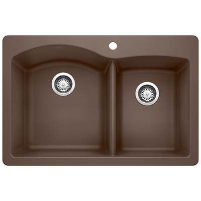 Blanco Diamond Silgranit 33'' 60/40 Double Bowl Dual Mount Kitchen Sink - Cafe