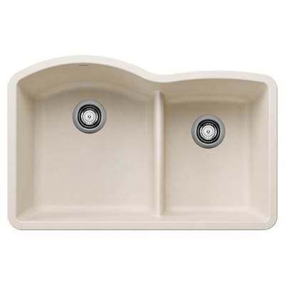 Blanco Diamond Silgranit 32'' 60/40 Double Bowl Undermount Kitchen Sink with Low Divide - Soft White by Blanco