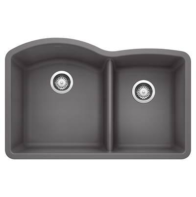 Diamond SILGRANIT 32'' 60/40 Double Bowl Undermount Kitchen Sink - Cinder