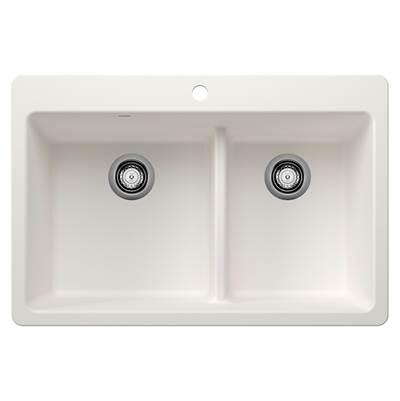 Liven SILGRANIT 33'' 60/40 Double Bowl Dual Mount Kitchen Sink with Low Divide - White