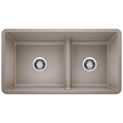 Precis SILGRANIT 33'' 60/40 Reversible Double Bowl Undermount Kitchen Sink with Low Divide - Truffle by Blanco