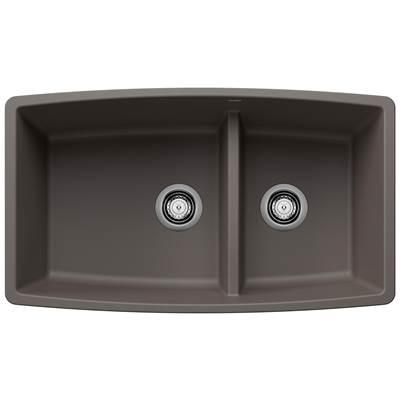 Performa SILGRANIT 33'' 60/40 Double Bowl Undermount Kitchen Sink with Low Divide - Volcano Gray